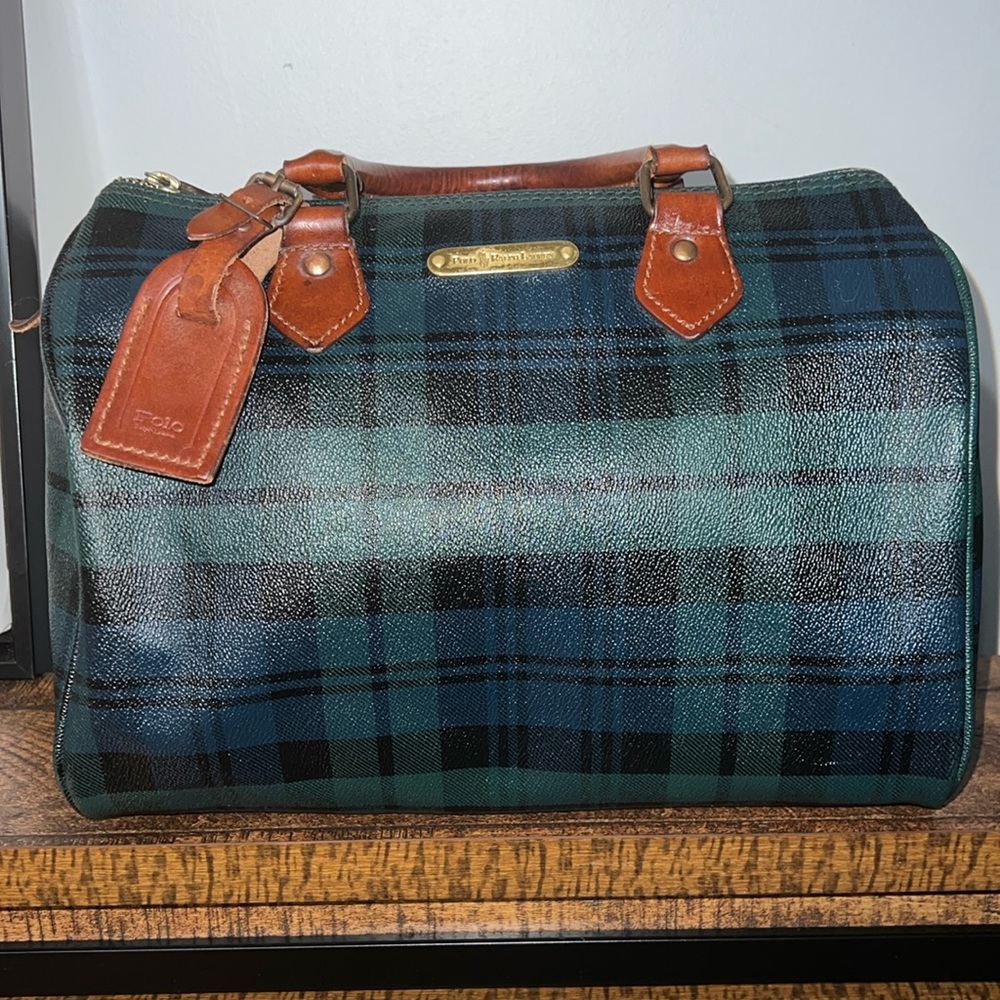 Polo Ralph Lauren Vintage Stewart Tartan Plaid Green Boston Bag